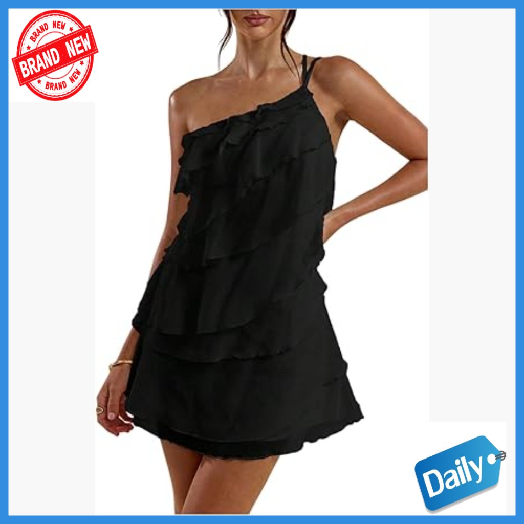 One Shoulder Mini Dress Backless Ruffle Mesh Party Sundress